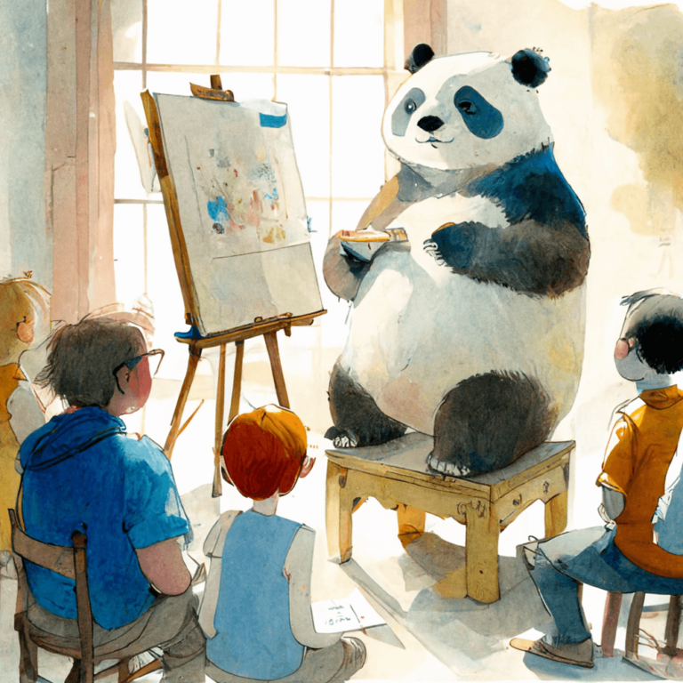 A panda teaching painting