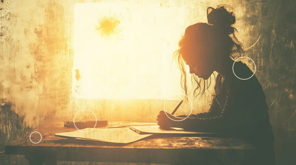 A young woman sketching at a table